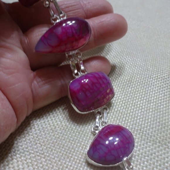 Gorgeous "PINK DRAGONS VEIN AGATE" Handmade Sterling Bracelet Size 8" #439B - Picture 2 of 4